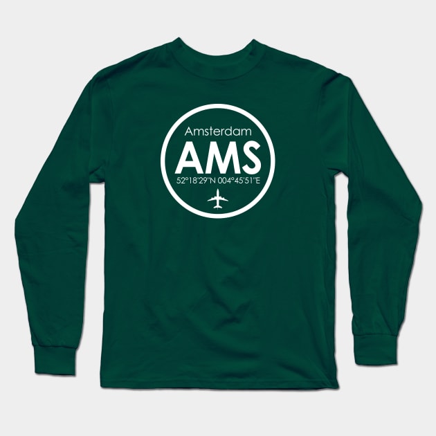 AMS, Amsterdam Schipol Airport Long Sleeve T-Shirt by Fly Buy Wear